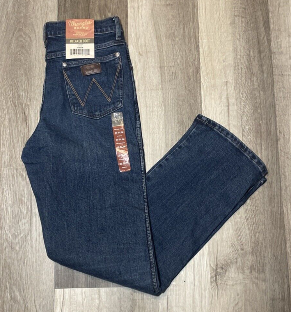 Wrangler Retro Men's Slim Relaxed Bootcut Blue Denim Stretch Jeans - Size 20